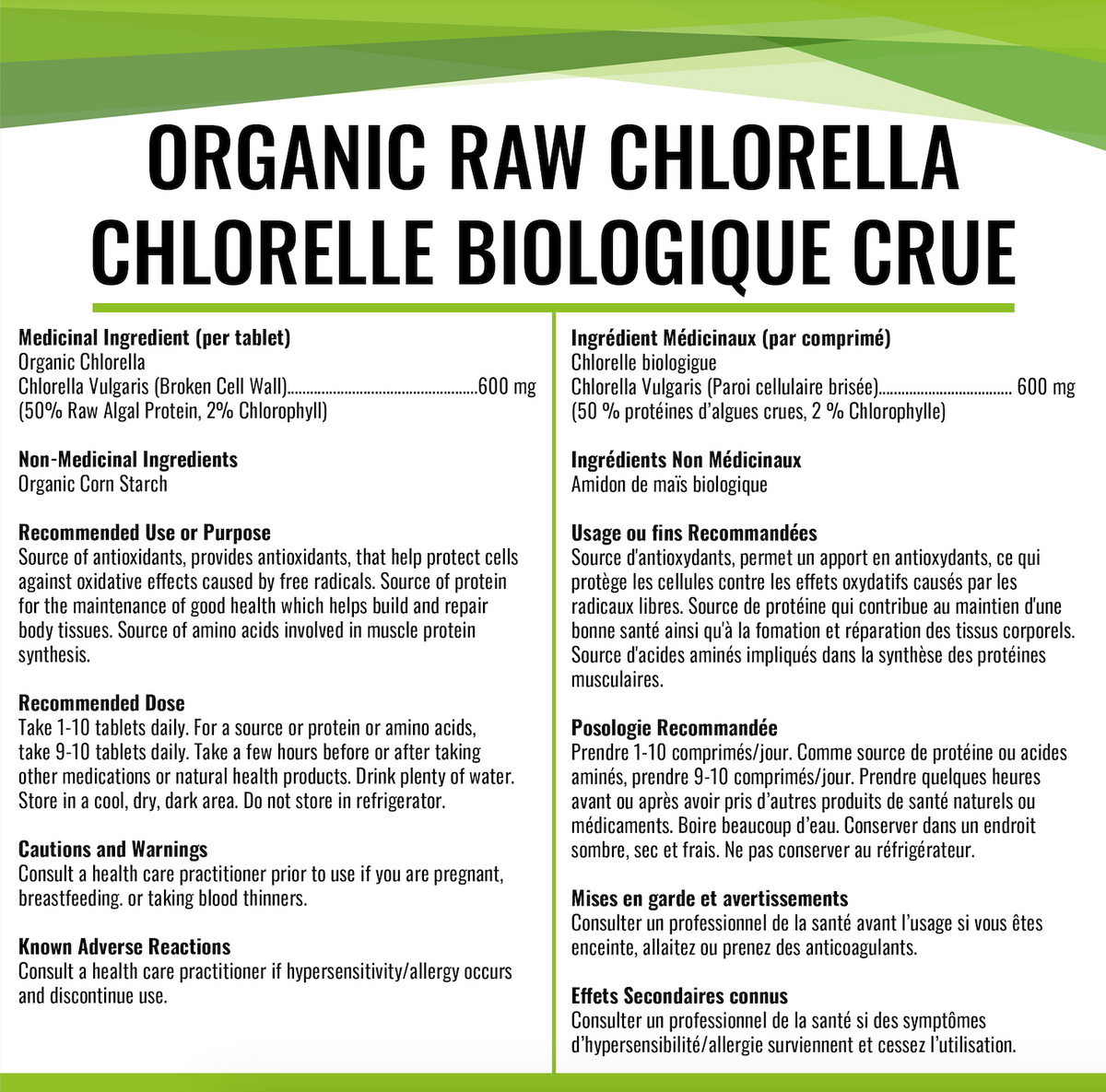 A bilingual English-French informational card for 'Cholelloise' / 'Cholelloise Biologique' supplements, detailing ingredients, dosage, and warnings on a white background with a green header.
