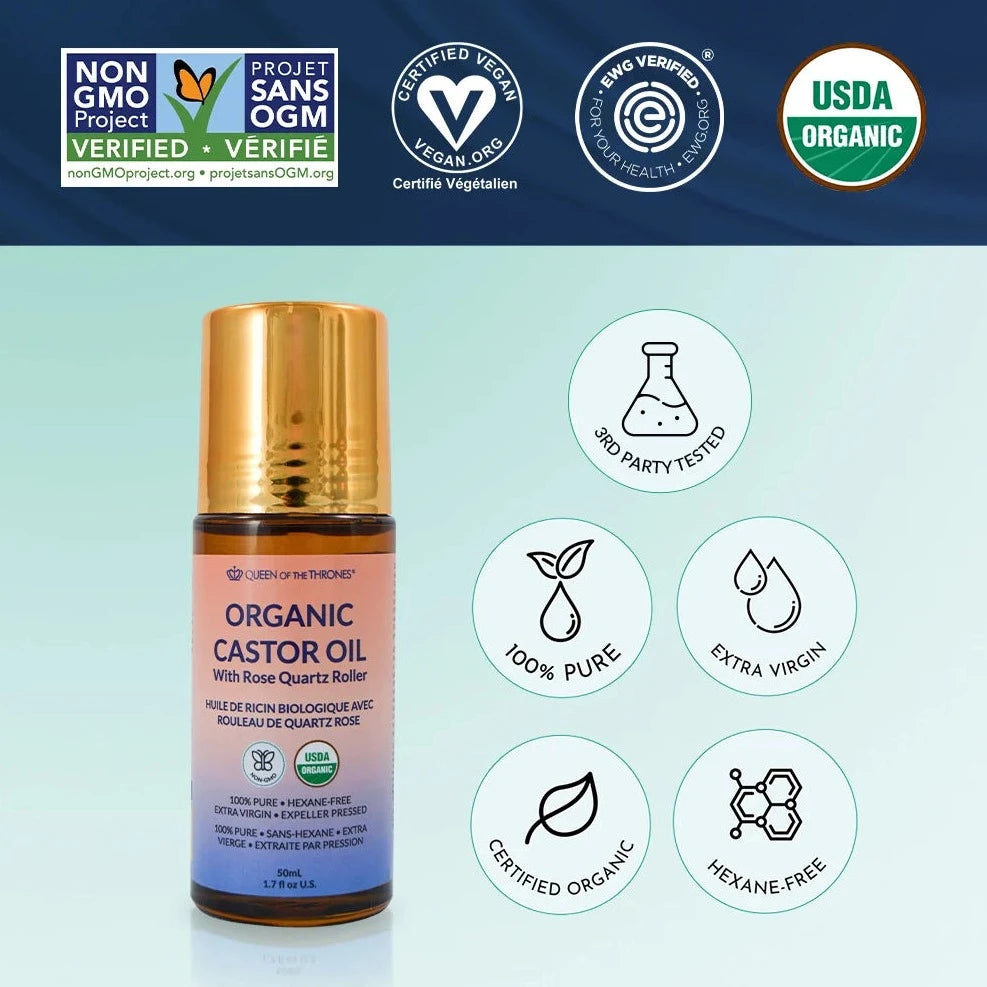 Organic Golden Castor Oil Roll-On with Rose Quartz (50 ml)