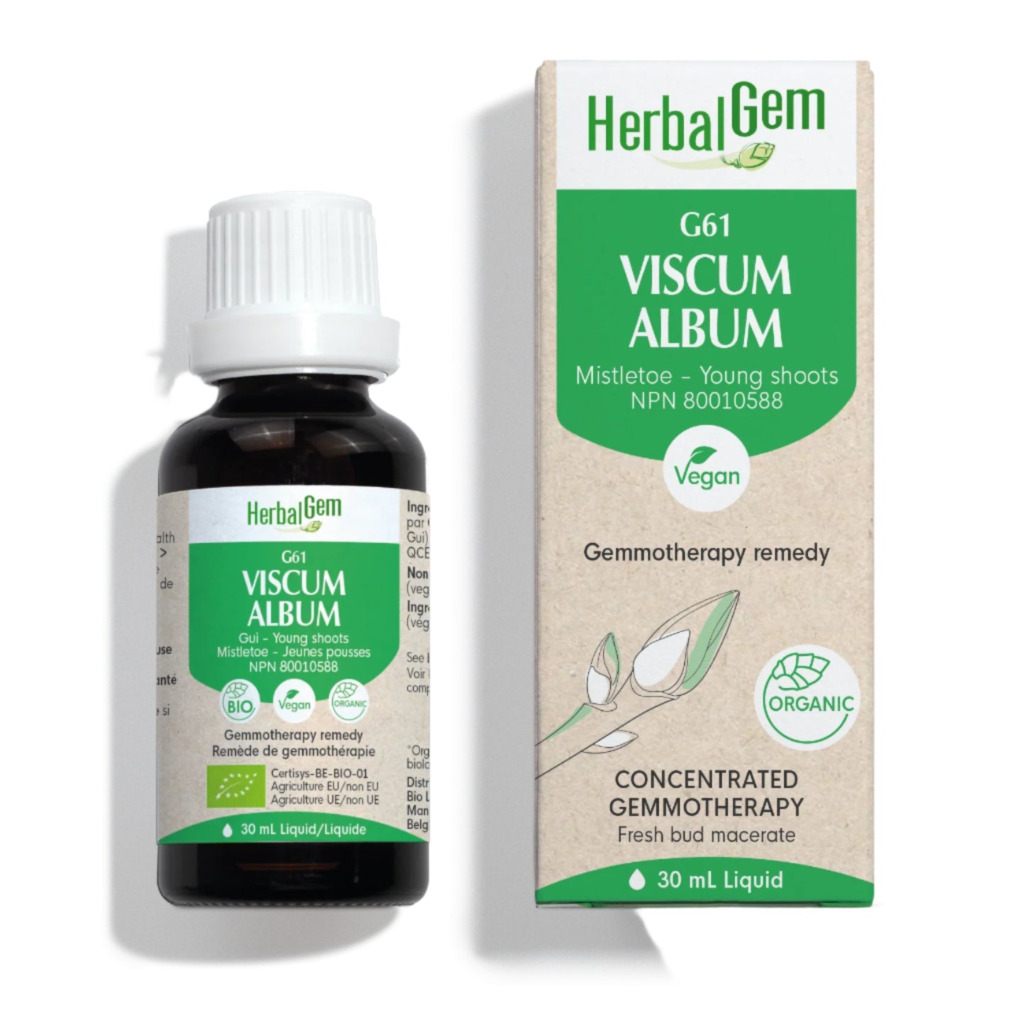 HerbalGem Viscum Album bottle and packaging on a white background