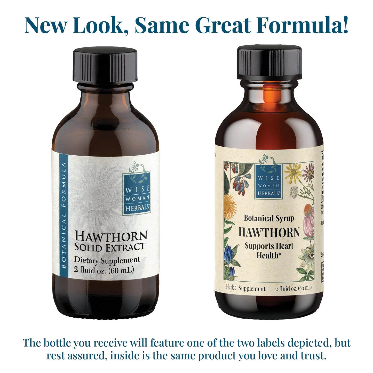 Two bottles of Hawthorn supplements from Wise Woman Herbs on a white background.