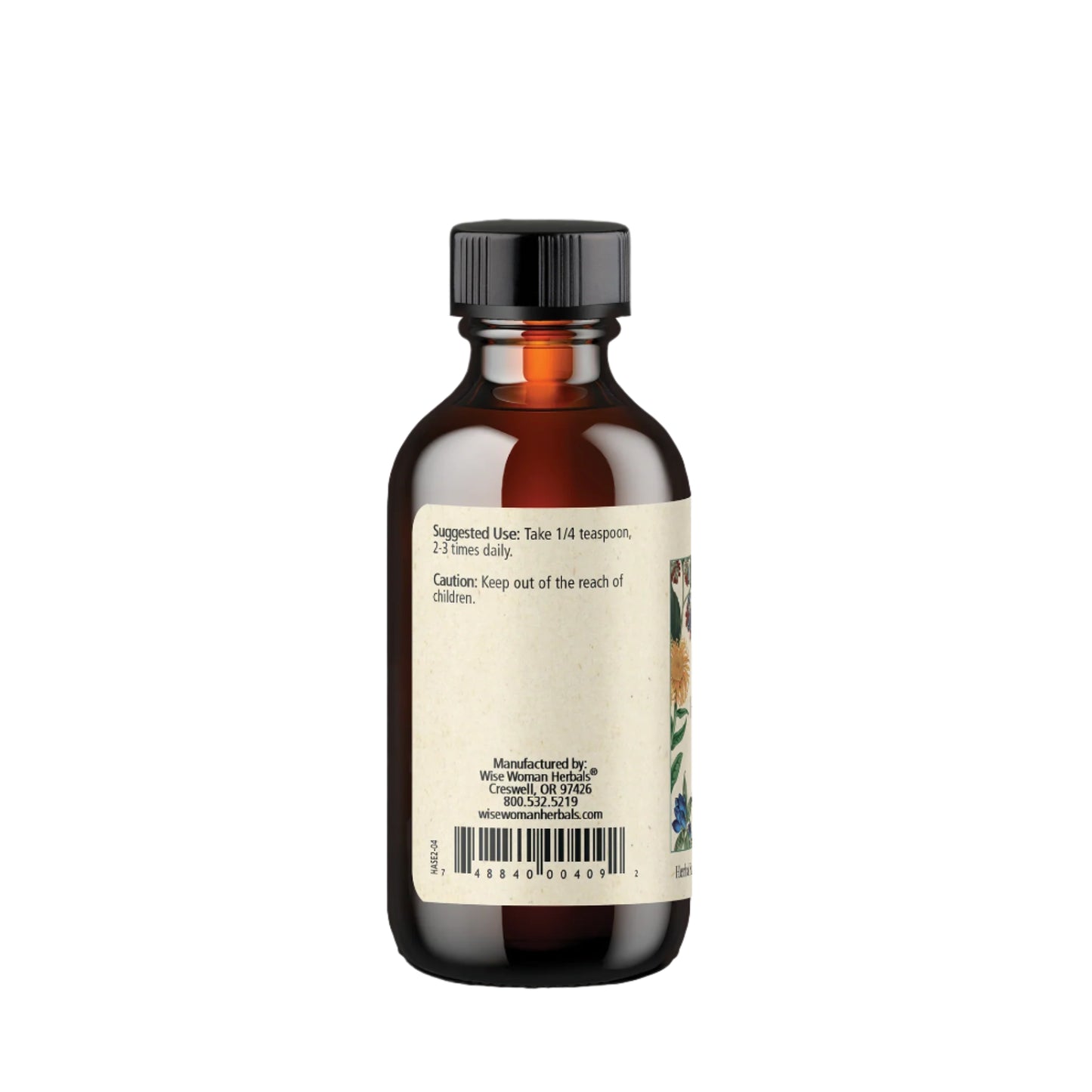 Bottle of herbal tincture with label on a white background