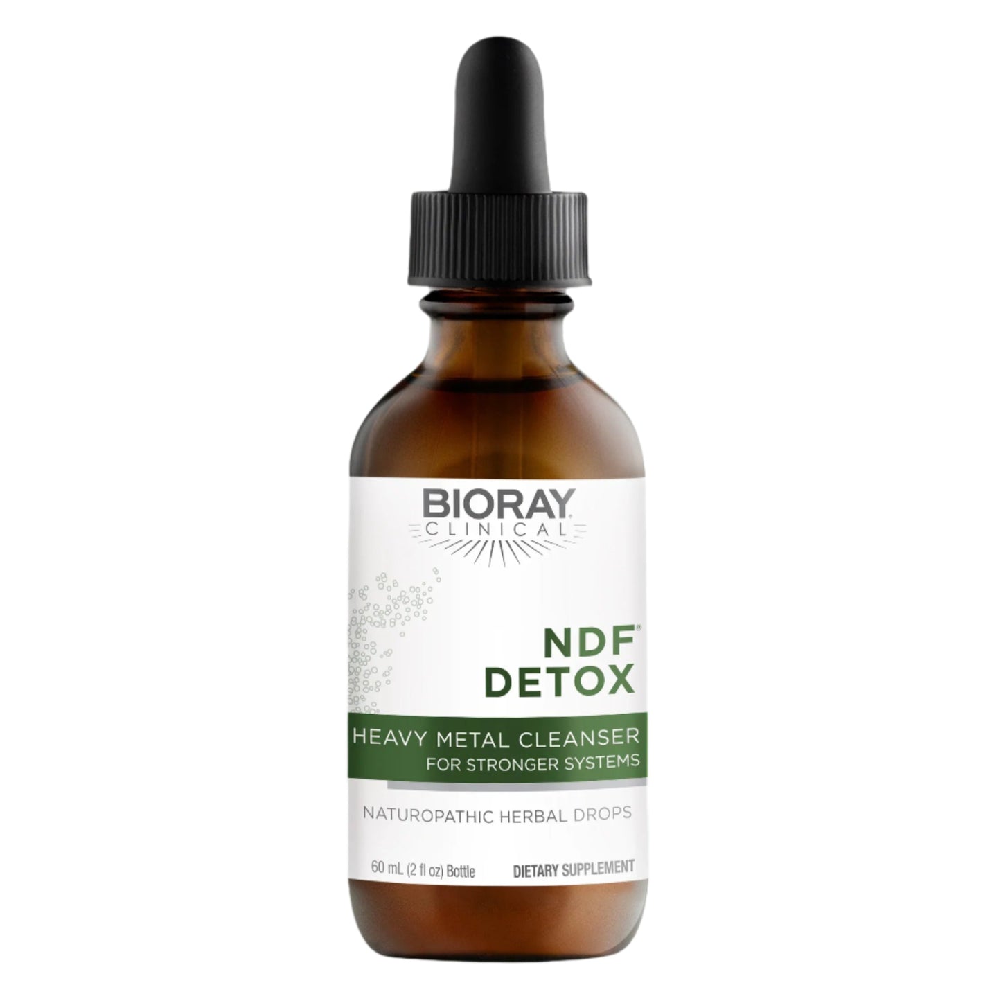 Bioray Clinical NDF Detox supplement bottle with dropper on a white background