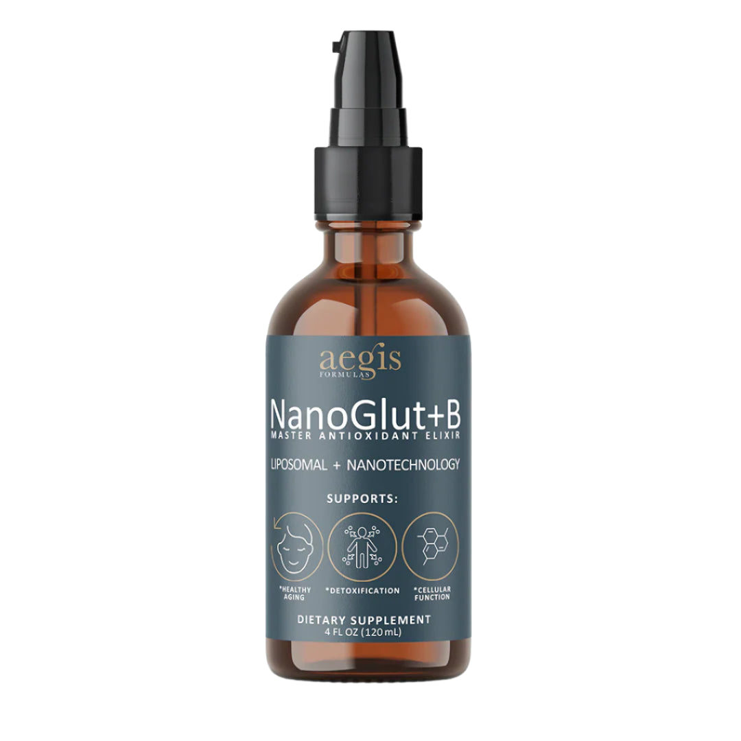 Brown bottle with aegis formulas label on a white background