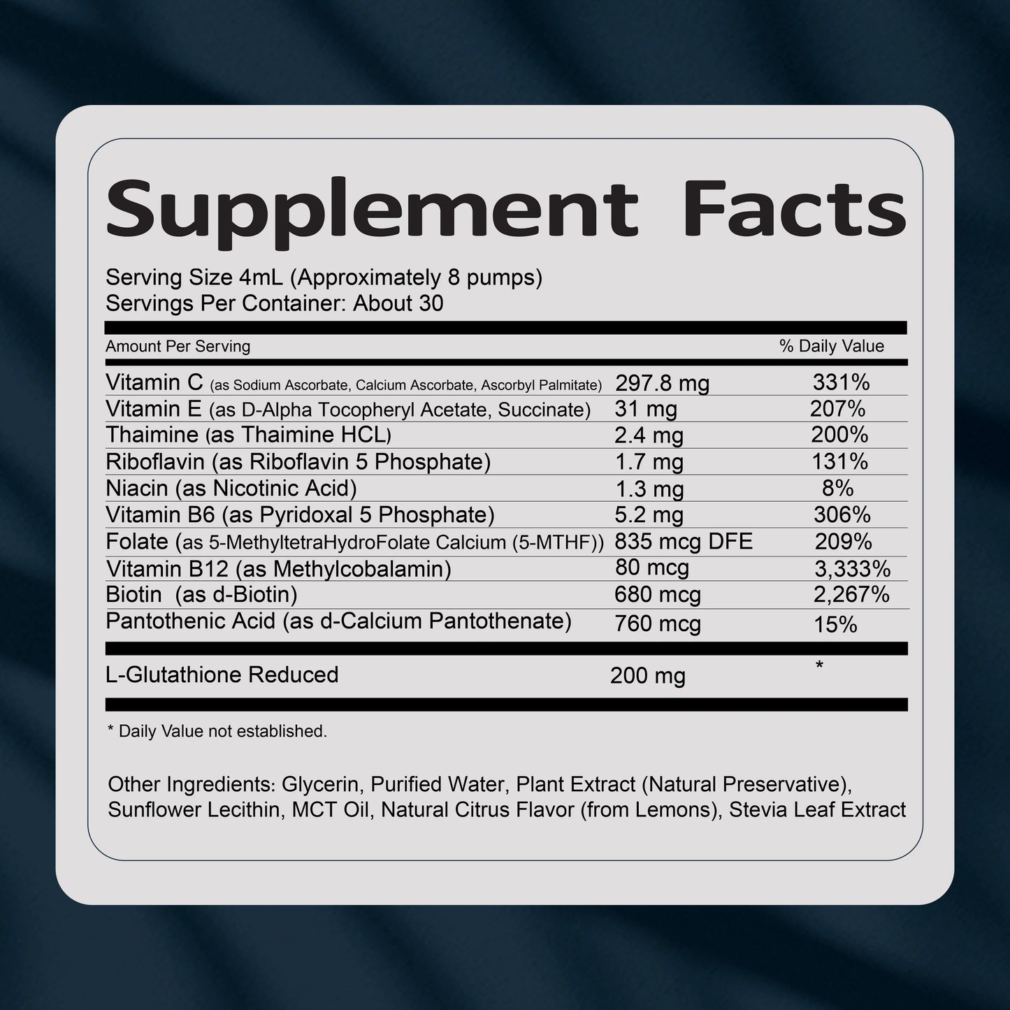 Supplement facts label on a dark background