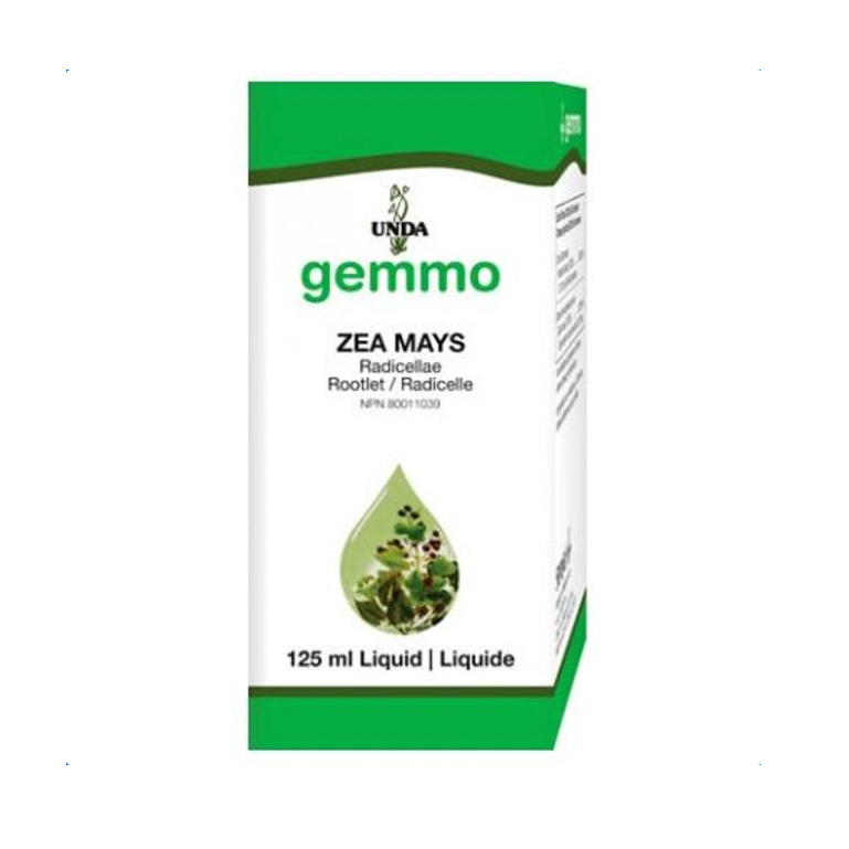 Packaging of Zea Mays UNDA, showing the product name and a picture of a plant, in a white and green box.