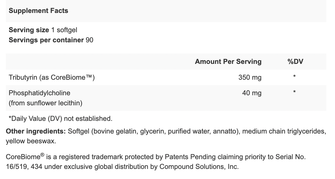Supplement facts label with detailed ingredient information on a white background