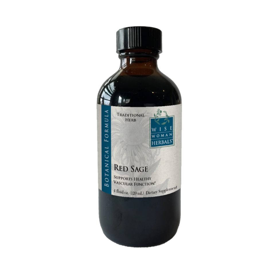 A bottle of Red Sage (Dan Shen) herbal supplement by Wise Woman Herbals, containing 4 oz of the product.