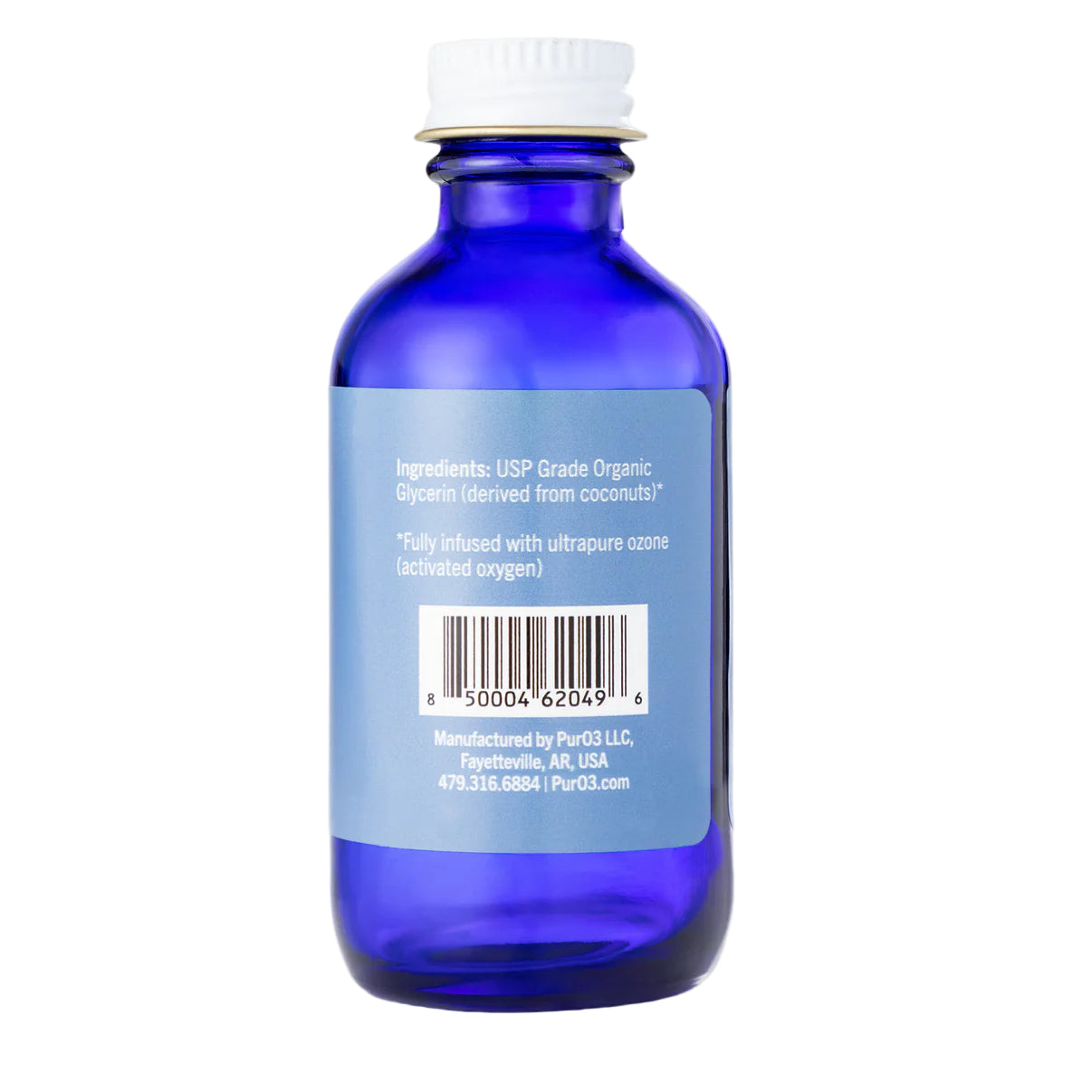 Blue bottle with a white cap on a white background