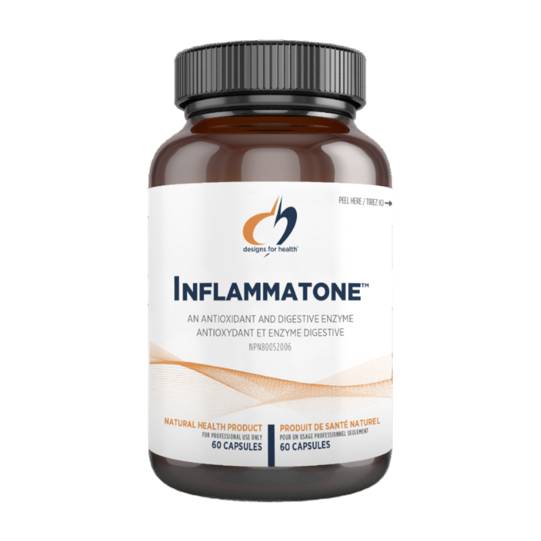 A bottle of Inflammatone dietary supplement capsules from Designs for Health.