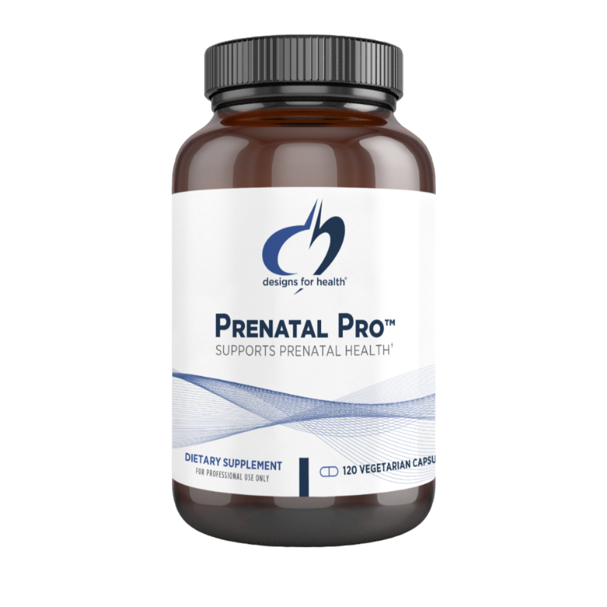 A bottle of Prenatal Pro dietary supplement with a label indicating it contains 180 vegetarian capsules, designed for pregnant women, lactating women, and women trying to conceive.