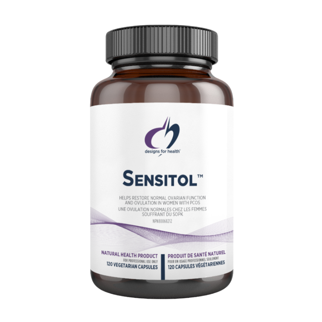 A bottle of Sensitol supplement by Designs for Health, which is intended for supporting normal insulin function and cellular metabolism.