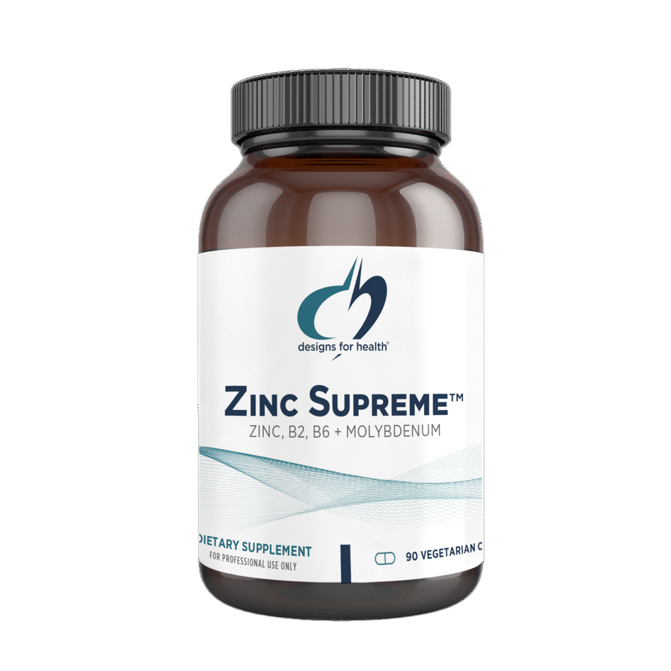 A bottle of Zinc Supreme supplement by Designs for Health.