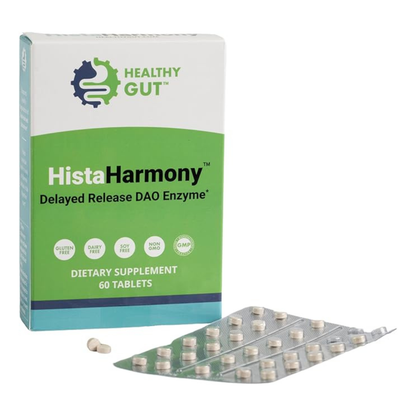 HistaHarmony dietary supplement packaging with tablets on a white background