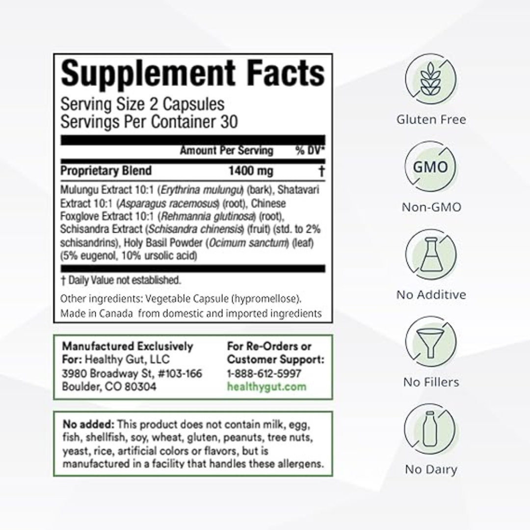 Supplement facts label with product details on a white background