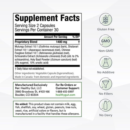 Supplement facts label with product details on a white background