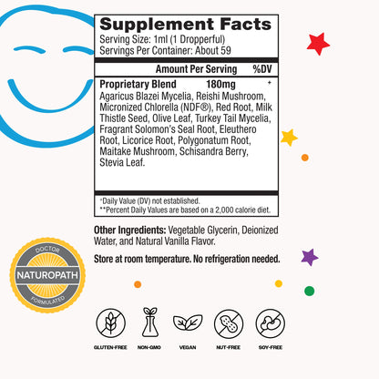 Supplement facts label with colorful elements on a white background