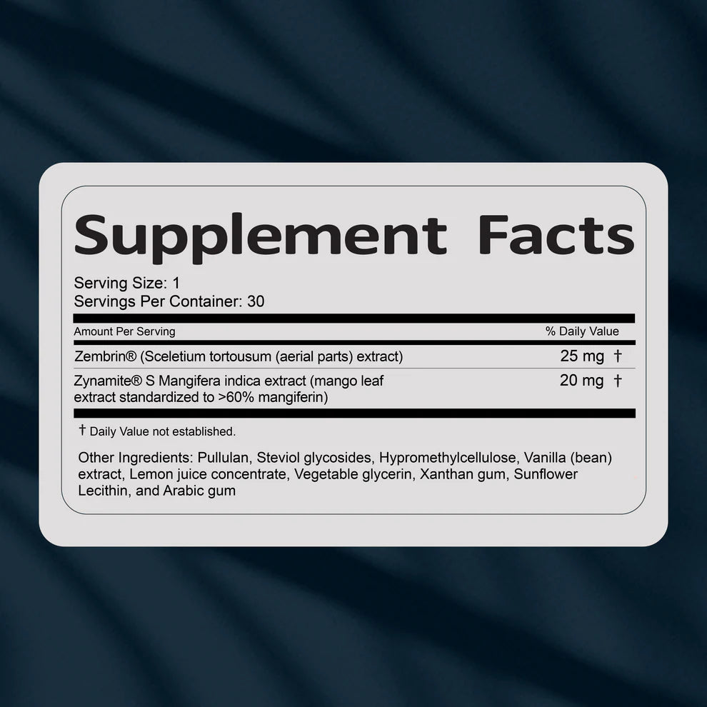 Supplement facts label on a dark fabric background