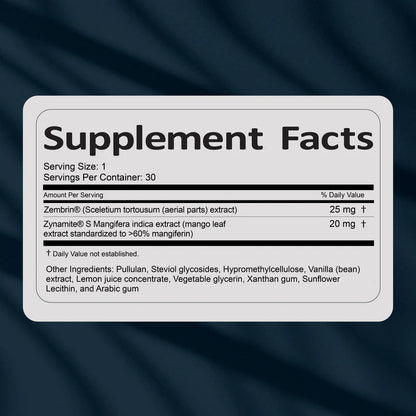 Supplement facts label on a dark fabric background