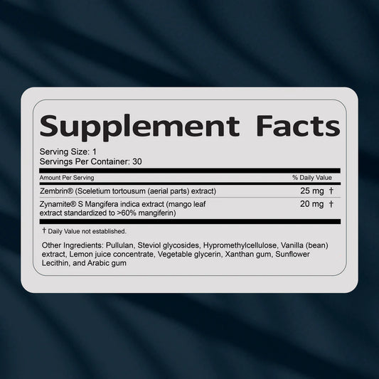 Supplement facts label on a dark fabric background