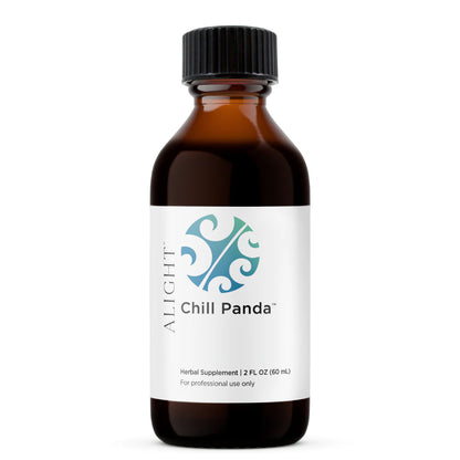 Bottle of 'Chill Panda' herbal supplement with 'Alight' branding on a white background