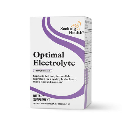 Box of Seeking Health Optimal Electrolyte supplement on a white background