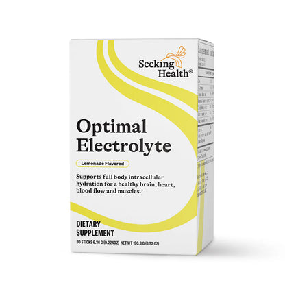 Box of Seeking Health Optimal Electrolyte supplement on a white background