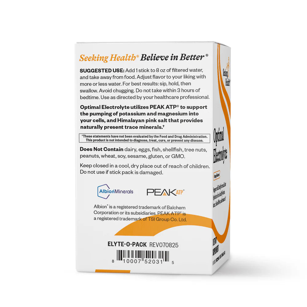 Box of Optimal Electrolytes with branding and product details on a white background