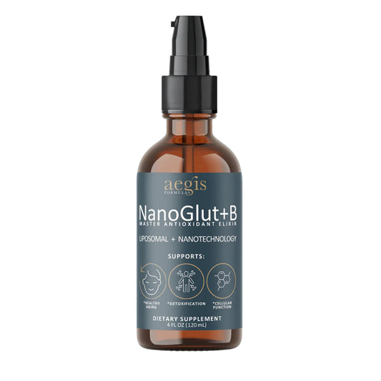 Brown bottle with aegis formulas label on a white background