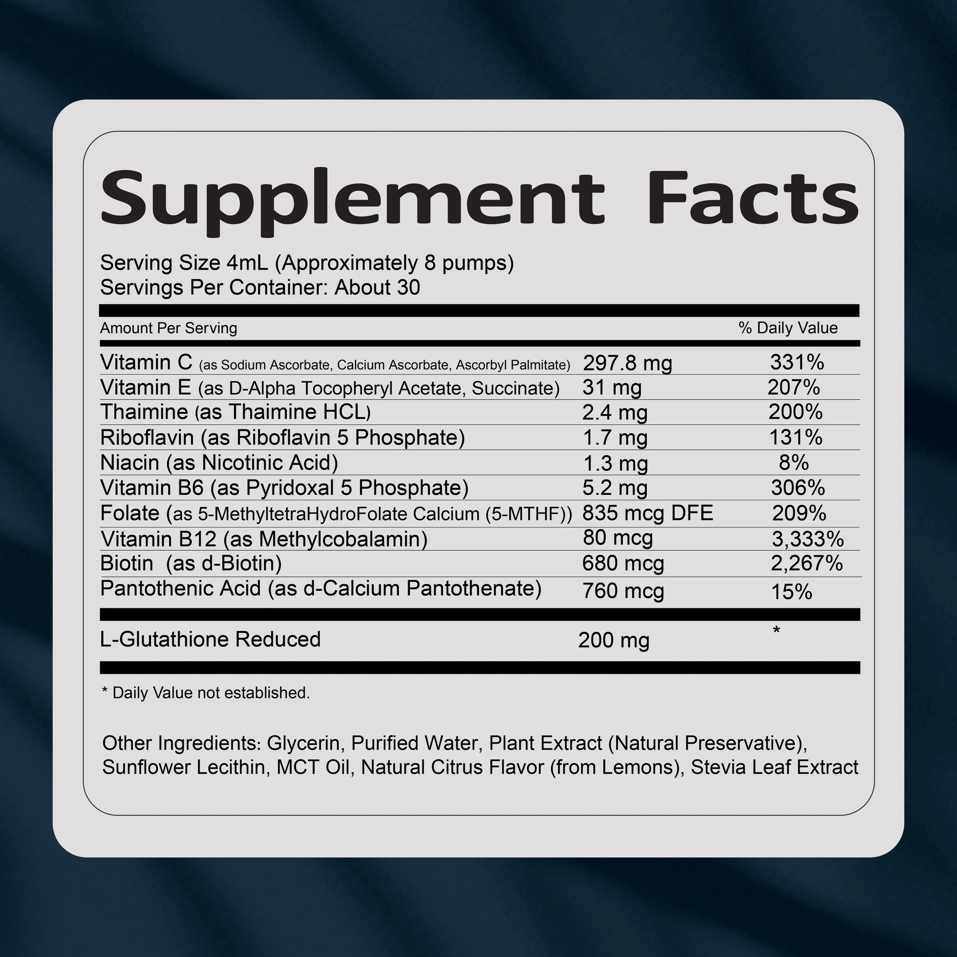 Supplement facts label on a dark background