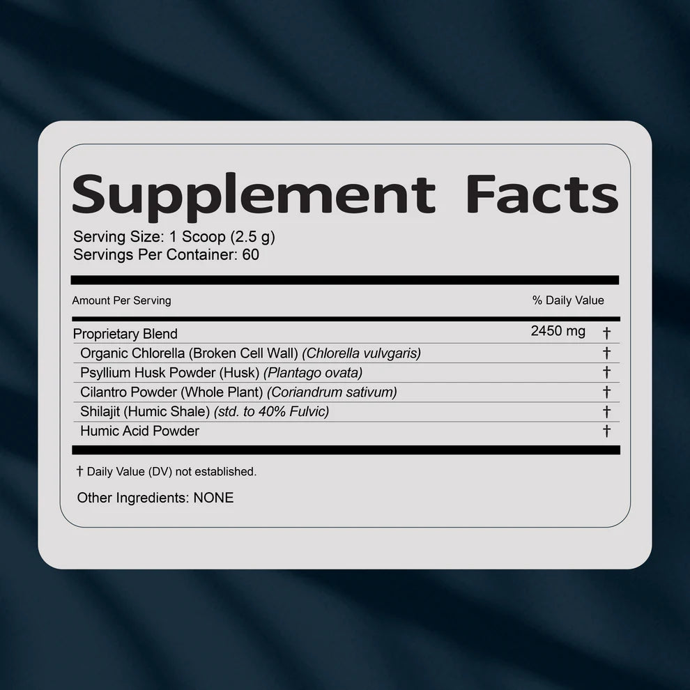 Supplement facts label with ingredients on a dark background