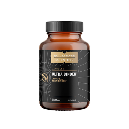A bottle of Quicksilver Scientific Ultra Binder Capsules on a white background. 