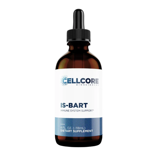 Bottle of Cellcore IS-BART dietary supplement on a white background