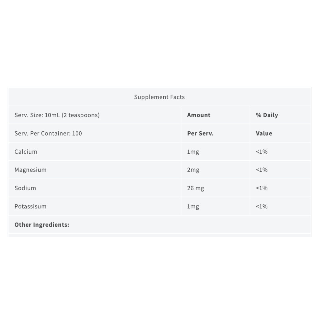 Supplement facts label with nutritional information on a white background