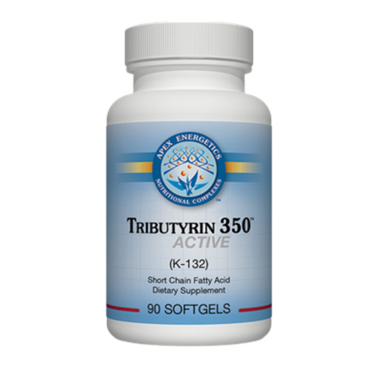 Supplement bottle labeled 'Tributyrin 350 Active' on a white background