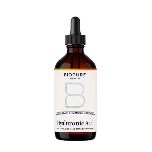 Biopure Hyaluronic Acid supplement bottle on a white background