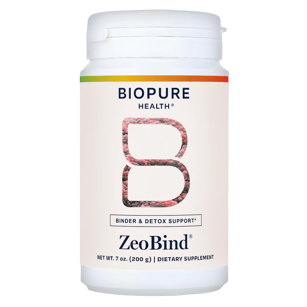 Biopure ZeoBind dietary supplement container on a white background