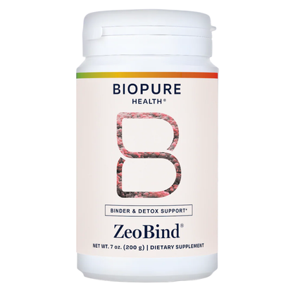 Biopure ZeoBind dietary supplement container on a white background