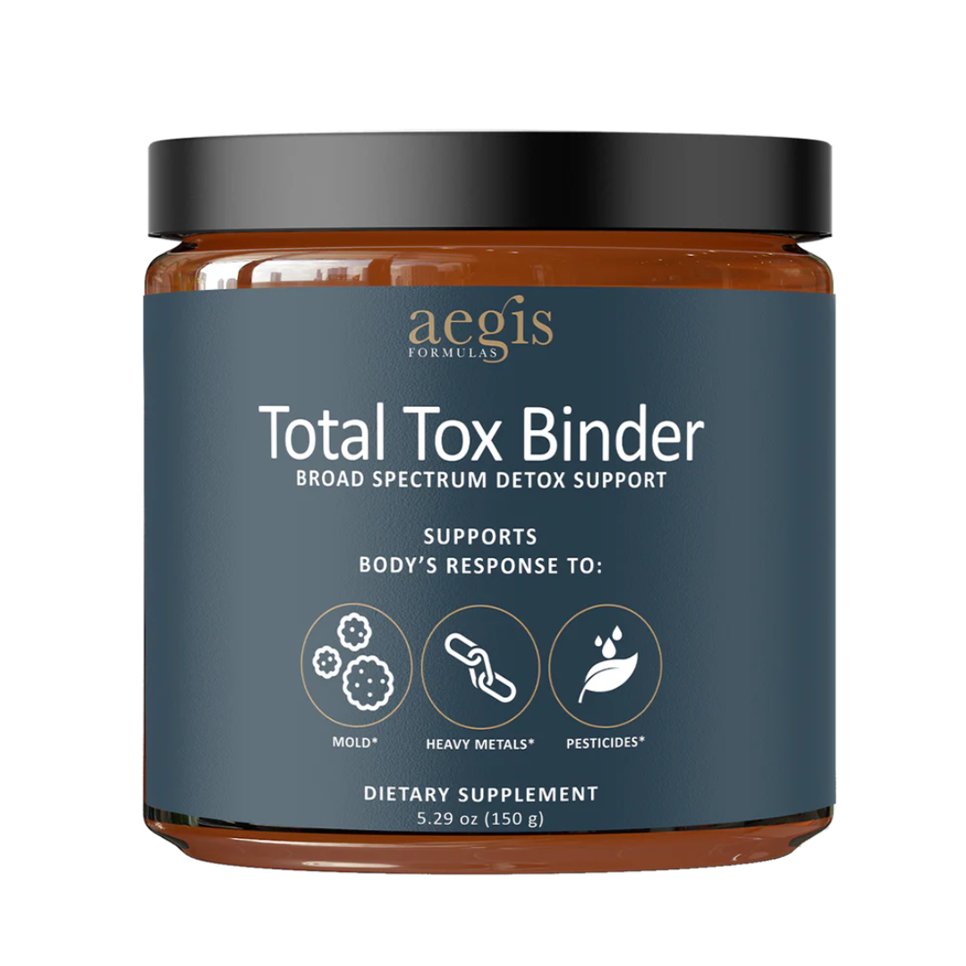 Jar of Aegis Formulas Total Tox Binder dietary supplement on a white background