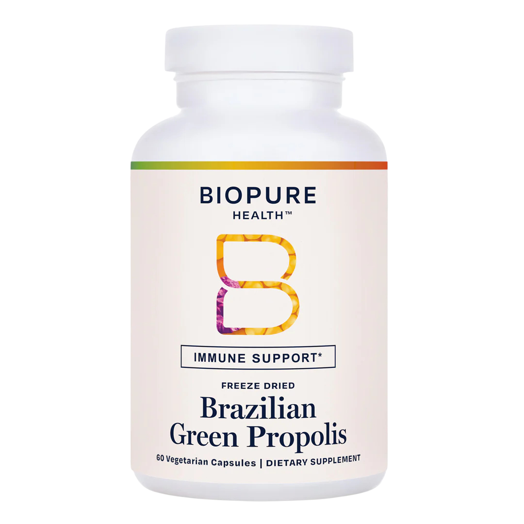 Biopure Health Brazilian Green Propolis supplement bottle on a white background