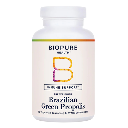 Biopure Health Brazilian Green Propolis supplement bottle on a white background