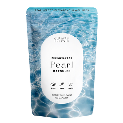 Packaging of Freshwater Pearl Capsules with water design on a white background