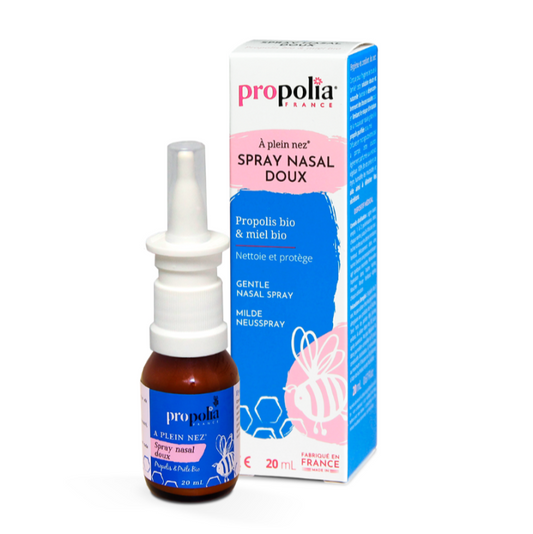 Propolia nasal spray bottle and packaging on a white background