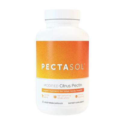 A bottle of PectaSol dietary supplement with Modified Citrus Pectin, labeled as supporting total-body health.