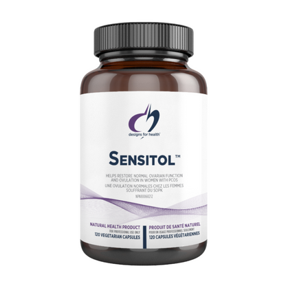 A bottle of Sensitol supplement by Designs for Health, which is intended for supporting normal insulin function and cellular metabolism.